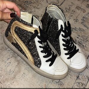 Black and Gold Glitter High-Top Sneakers